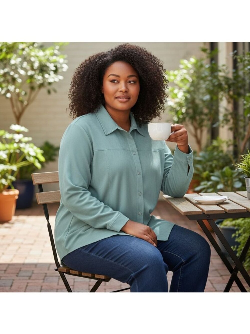 Vintage Womens 20W Shirt Jacket Apparenza Robins Egg Blue Snap Chamois Feel